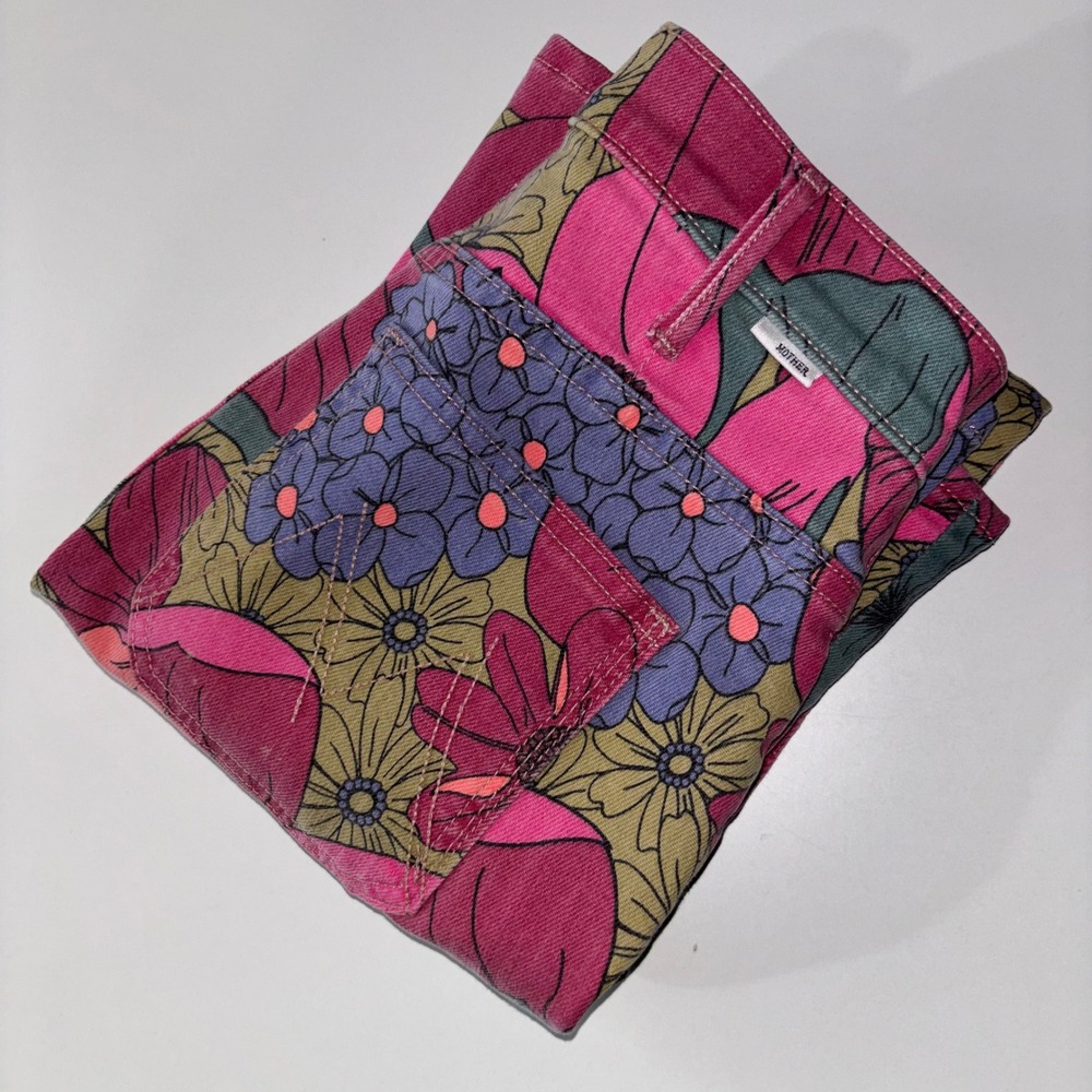 Mother The Patch Pocket Insider Flood Jeans Women 24 Psychic Floral Pink Crop